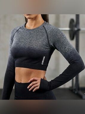 Gymshark Adapt Ombré Seamless Crop Top Athleisure Grey Black Large